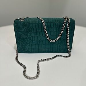 Brandon Blackwood Sophia Bag – Green Croc Embossed Suede – Silver Hardware